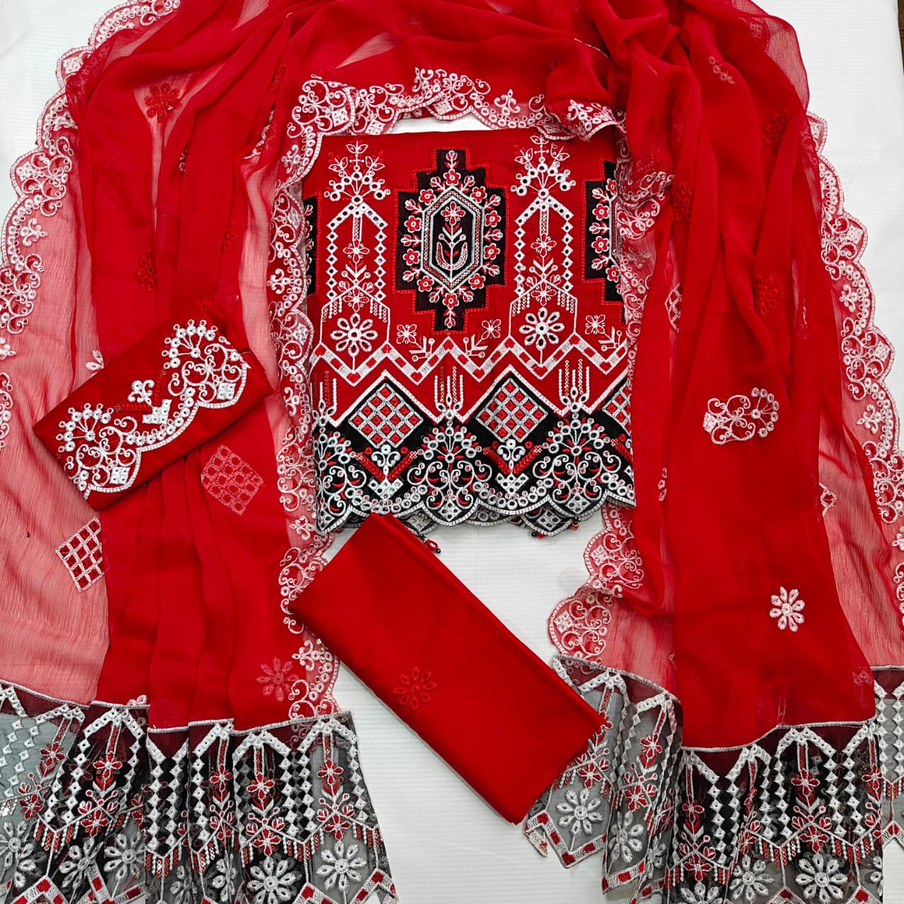 Party Wear Fancy Heavy Embroidered 3PC Unstitched Memon Clothes